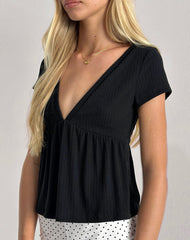 Monia Plunge Top in Pointelle Black