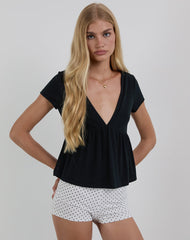 Monia Plunge Top in Pointelle Black
