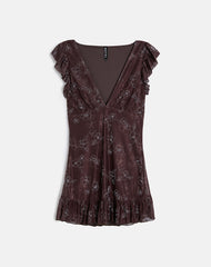 Motarika Mini Dress in Doodle Flower Flock Brown