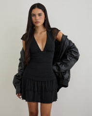 Mowgli Cap Sleeve Mini Dress in Black