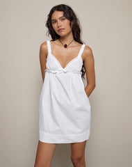 Melda Tea Mini Dress in Poplin White