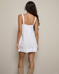Melda Tea Mini Dress in Poplin White