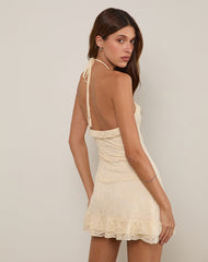 Nairi Halterneck Mini Dress in Lace Cream