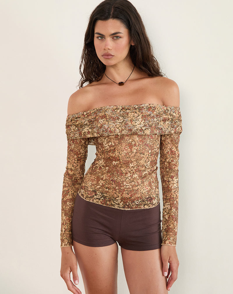Nanila Top in Cluster Floral Brown