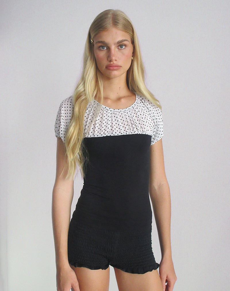 Naria Top in Chiffon White Basic Polka Black