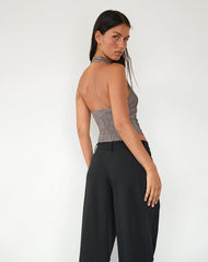 Nasya Halterneck Top in Taupe Pinstripe Tailoring