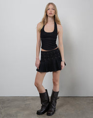 Nasya Halter Top in Chambray Studs Black