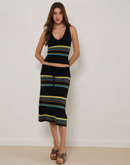 Natcha Vest Top in Black with Brown and Blue Stripes