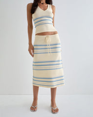 Amalia Midi Skirt in Cream with Blue and Grey Stripes