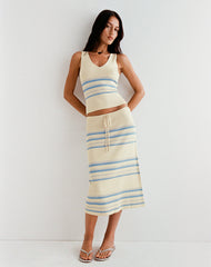 Amalia Midi Skirt in Cream with Blue and Grey Stripes