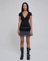 Navya Wrap Mini Dress in Basic Polka Black