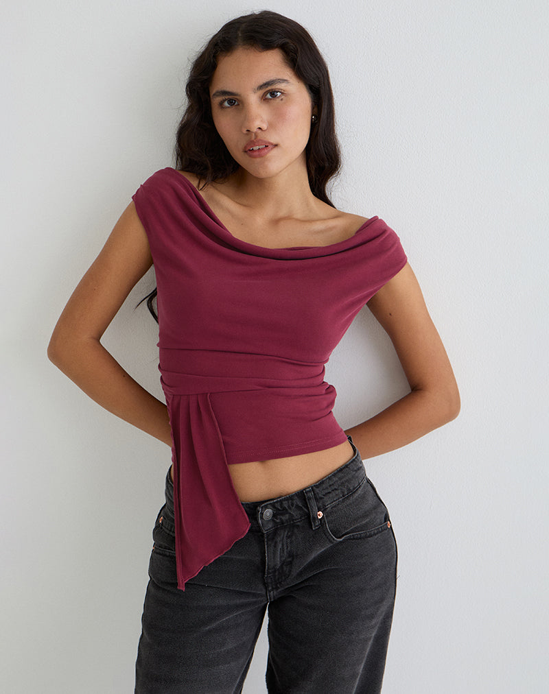 Neida Drape Top in Cupro Burgundy