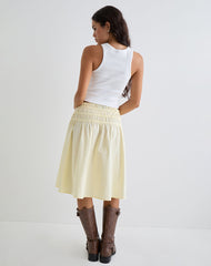 Neleta Midi Skirt in Poplin Lemon