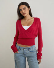 Nilza Wrap Top in Knit Red