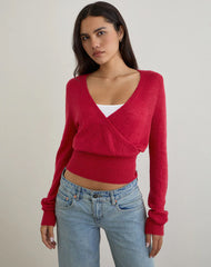 Nilza Wrap Top in Knit Red