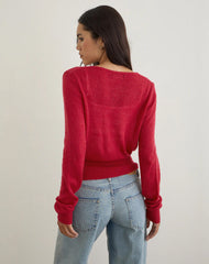 Nilza Wrap Top in Knit Red