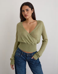 Nilza Wrap Top in Knit Sage Green