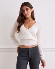 Nilza Wrap Top in Knit Off White