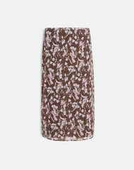 Nimas Midi Skirt in Brown and Pink Polka Flower Chiffon