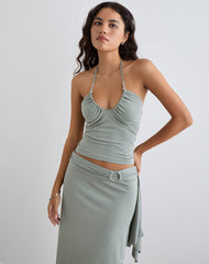 Nina Beaded Halter Top in London Fog