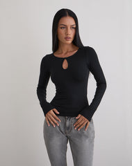 Nique Long Sleeve Top in Thick Rib Black