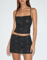Olsa Mini Skirt in Flower Broderie Black