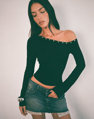 Noraba One Shoulder Top in Black with Eyelets