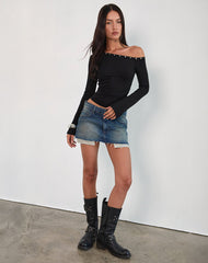 Noraba One Shoulder Top in Black with Eyelets