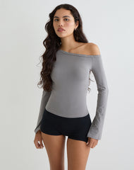Noraba One Shoulder Top in Grey with Eyelets