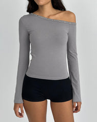 Noraba One Shoulder Top in Grey with Eyelets