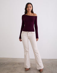 Noraba One Shoulder Top in Red Wood with Eyelets