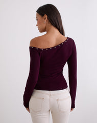 Noraba One Shoulder Top in Red Wood with Eyelets