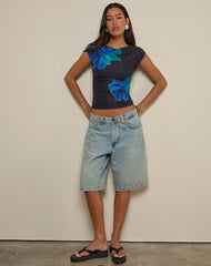 Nova Top in Watercolour Flower Blue