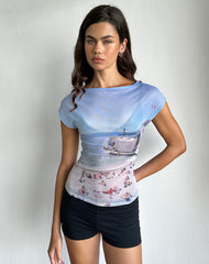 Nova Top in Printed Mesh Cote D'Azur Blue Graphic