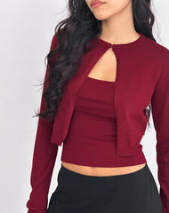 Nuha Cropped Cardigan in Burgundy