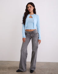 Nuha Ribbed Cropped Cardigan in Blue