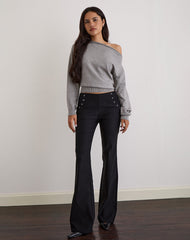 Olira Flare Trouser with Eyelets in Tailored Black