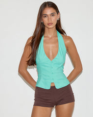 Oorja Halterneck Top in Tailoring Aqua
