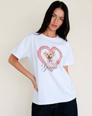 Oversize Basic Tee in White with Gemini Motel Pet Print