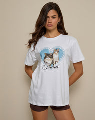 Oversize Basic Tee in White with Taurus Motel Pet Print