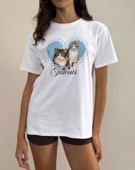 Oversize Basic Tee in White with Taurus Motel Pet Print