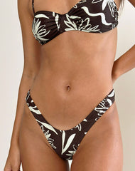 Farida Bikini Bottom in Brown and Ivory Doodle Swirl
