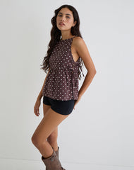 Palsi Tie Side Top in Brown with Medium Polka White