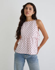 Palsi Tie Side Top in Pink with Medium Polka Red