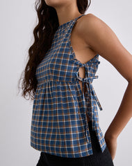 Palsi Tie Side Top in Medium Tartan Blue
