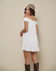 Panasi Bardot Babydoll Mini Dress in Off White