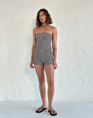 Peggy Bandeau Top in Black and Brown Stripe