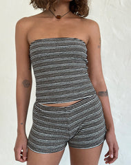 Peggy Bandeau Top in Black and Brown Stripe