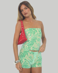 Peggy Bandeau Top in Floral Flock Green and Blue