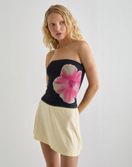 Peggy Bandeau Top in Watercolour Floral Black and Pink